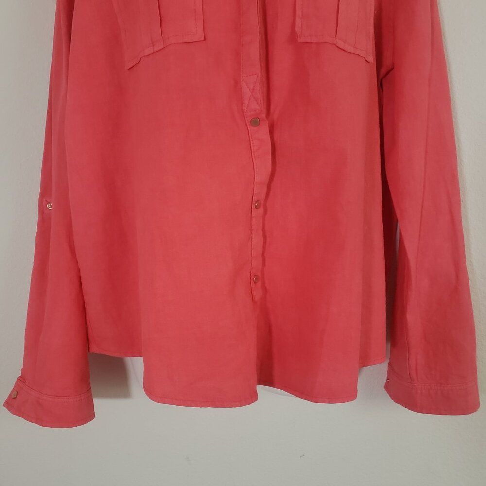Buffalo David Bitton Women's Linen Top Large Orange Keyhole Back Western Boho — image 3 of 8